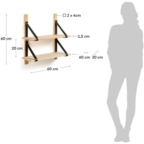 Kave Home - Étagère Murale Nazeli En Bois De Bouleau Massif Et Cuir Noir 60 X 60 Cm - Naturel 5 Kave Home - Étagère Murale Nazeli En Bois De Bouleau Massif Et Cuir Noir 60 X 60 Cm - Naturel – Image 3