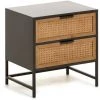 Kave Home - Table De Chevet Ketoko En Bois Massif De Sapin, Osier Et Acier Finition Noire 50 X 51 Cm - Noir -KAVE HOME Soldes 2022 27642406 1