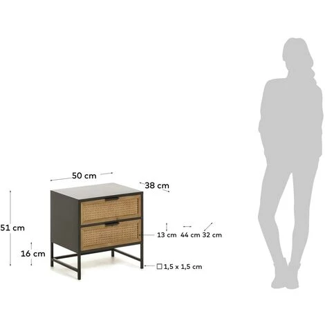 Kave Home - Table De Chevet Ketoko En Bois Massif De Sapin, Osier Et Acier Finition Noire 50 X 51 Cm - Noir 7 Kave Home - Table De Chevet Ketoko En Bois Massif De Sapin, Osier Et Acier Finition Noire 50 X 51 Cm - Noir – Image 5