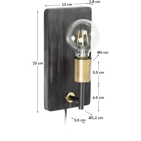 Kave Home - Applique Jayla En Bois Et Métal Noir Et Doré - Noir 5 Kave Home - Applique Jayla En Bois Et Métal Noir Et Doré - Noir – Image 3