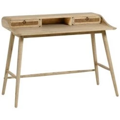 Kave Home - Bureau Nalu En Bois Massif De Mindi Et Détails En Rotin 110 X 60 Cm - Naturel