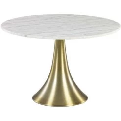 Kave Home - Table Ronde Oria En Marbre Blanc Et Pieds En Acier Doré Ø 120 Cm - Doré