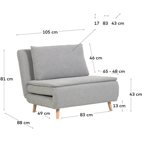 Kave Home - Canapé Convertible Khina 2 Places Gris Clair 105 Cm - Gris 5 Kave Home - Canapé Convertible Khina 2 Places Gris Clair 105 Cm - Gris – Image 3