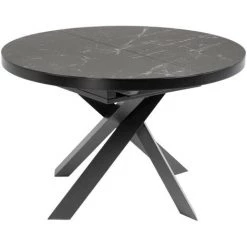 Kave Home - Table Ronde Extensible Vashti Ø 120 (160) Cm En Grès Cérame Et Pieds En Acier Noir - Noir