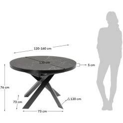 Kave Home - Table Ronde Extensible Vashti Ø 120 (160) Cm En Grès Cérame Et Pieds En Acier Noir - Noir -KAVE HOME Soldes 2022 27958793 3