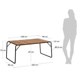 Kave Home - Table Yukari En Acacia Massif Effet Teck Et Pieds En Acier Noir 165 X 90 Cm FSC 100% - Naturel -KAVE HOME Soldes 2022 27979181 4