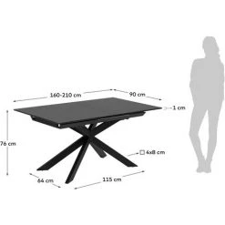 Kave Home - Table Extensible Atminda En Verre Et Pieds En Acier Finition Noire 160 (210) X 90 Cm - Noir -KAVE HOME Soldes 2022 27979267 3