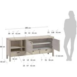 Kave Home - Buffet Alen 2 Portes Et 3 Tiroirs En Bois D'acacia Massif 185 X 80 Cm - Naturel -KAVE HOME Soldes 2022 27979478 4