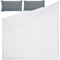 Kave Home - Linge De Lit Lesly Drap-housse,housse Couette,taies Oreiller En Coton Bio (GOTS) 135x190cm - Gris
