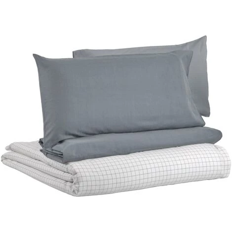 Kave Home - Linge De Lit Lesly Drap-housse,housse Couette,taies Oreiller En Coton Bio (GOTS) 135x190cm - Gris 4 Kave Home - Linge De Lit Lesly Drap-housse,housse Couette,taies Oreiller En Coton Bio (GOTS) 135x190cm - Gris – Image 2