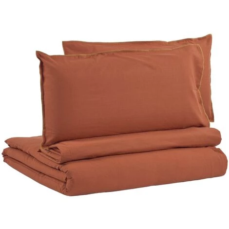 Kave Home - Set Ibelis Drap-housse, Housse Couette, Taies Oreiller En Coton Bio (GOTS)135x190cm Grenat - Rouge 4 Kave Home - Set Ibelis Drap-housse, Housse Couette, Taies Oreiller En Coton Bio (GOTS)135x190cm Grenat - Rouge – Image 2