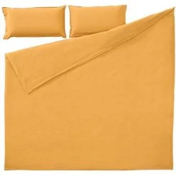 Kave Home - Set Ibelis Drap-housse,housse Couette,taies Oreiller En Coton Bio (GOTS)135x190cm Moutarde - Moutarde