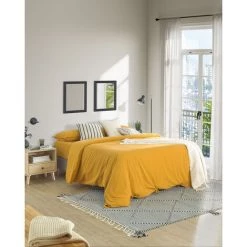 Kave Home - Set Ibelis Drap-housse,housse Couette,taies Oreiller En Coton Bio (GOTS)135x190cm Moutarde - Moutarde 9 Kave Home - Set Ibelis Drap-housse,housse Couette,taies Oreiller En Coton Bio (GOTS)135x190cm Moutarde - Moutarde -KAVE HOME Soldes 2022 27979538 4