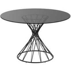 Kave Home - Table Ronde Niut En Verre Et Pieds En Acier Finition Noire Ø 120 Cm - Noir