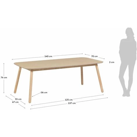 Kave Home - Table Batilde En Hévéa Massif Et Contreplaqué De Frêne 140 X 70 Cm - Naturel 6 Kave Home - Table Batilde En Hévéa Massif Et Contreplaqué De Frêne 140 X 70 Cm - Naturel – Image 4