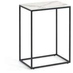 Kave Home - Table D'appoint Rewena Avec Plateau En Grès Cérame Finition Kalos Blanc 45 X 30 Cm - Blanc