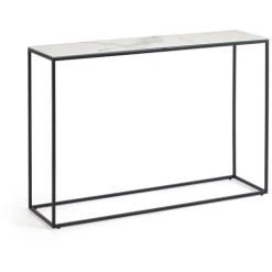 Kave Home - Console Rewena Plateau En Grès Cérame Finition Kalos Blanc Structure En Acier 110 X 75 Cm