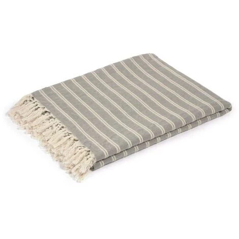 Kave Home - Plaid Sweeney 100% Coton Rayures Blanc Et Gris 170 X 130 Cm - Gris 3 Kave Home - Plaid Sweeney 100% Coton Rayures Blanc Et Gris 170 X 130 Cm - Gris