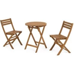 Kave Home - Ensemble Elisia De Table Et Chaises Pliantes De Jardin En Bois Massif D'acacia FSC 100% - Naturel