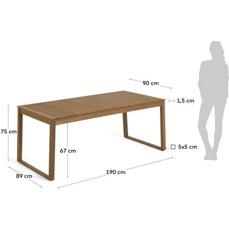 Kave Home - Table De Jardin Emili En Bois Massif D'acacia De 180 X 90 Cm FSC 100% - Naturel 5 Kave Home - Table De Jardin Emili En Bois Massif D'acacia De 180 X 90 Cm FSC 100% - Naturel – Image 3