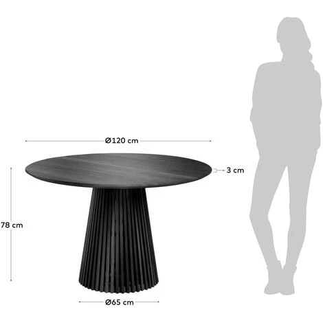 Kave Home - Table Ronde Jeanette En Bois De Mindy Massif Noir Ø 120 Cm - Noir 5 Kave Home - Table Ronde Jeanette En Bois De Mindy Massif Noir Ø 120 Cm - Noir – Image 3