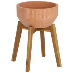 Kave Home - Cache-pot Subject En Terre Cuite Et Bois Massif D'acacia Ø 27,5 Cm - Naturel