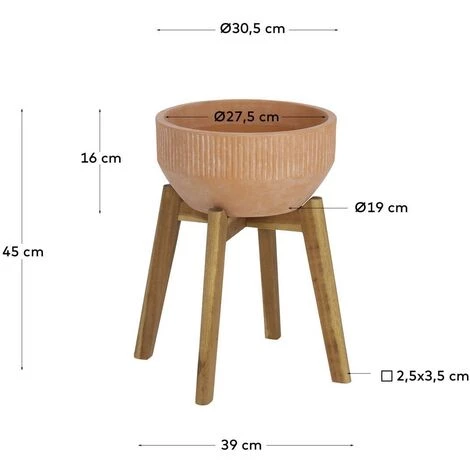 Kave Home - Cache-pot Subject En Terre Cuite Et Bois Massif D'acacia Ø 27,5 Cm - Naturel 5 Kave Home - Cache-pot Subject En Terre Cuite Et Bois Massif D'acacia Ø 27,5 Cm - Naturel – Image 3