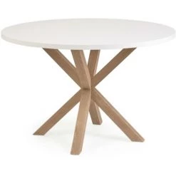 Kave Home - Table Ronde Full Argo En Mélaminé Blanc Et Pieds En Acier Effet Bois Ø 119 Cm - Blanc