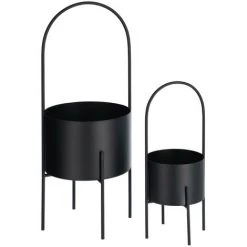 Kave Home - Lot Mash De 2 Cache-pots Ronds Avec Poignée En Métal Noir Ø 25 Cm / Ø 16,5 Cm - Noir