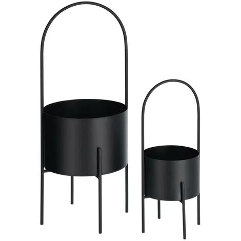 Kave Home - Lot Mash De 2 Cache-pots Ronds Avec Poignée En Métal Noir Ø 25 Cm / Ø 16,5 Cm - Noir 3 Kave Home - Lot Mash De 2 Cache-pots Ronds Avec Poignée En Métal Noir Ø 25 Cm / Ø 16,5 Cm - Noir