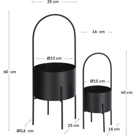 Kave Home - Lot Mash De 2 Cache-pots Ronds Avec Poignée En Métal Noir Ø 25 Cm / Ø 16,5 Cm - Noir 5 Kave Home - Lot Mash De 2 Cache-pots Ronds Avec Poignée En Métal Noir Ø 25 Cm / Ø 16,5 Cm - Noir – Image 3