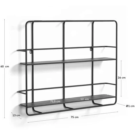 Kave Home - Étagère Najat En Acier Finition Noire 75 X 60 Cm - Noir 4 Kave Home - Étagère Najat En Acier Finition Noire 75 X 60 Cm - Noir – Image 2