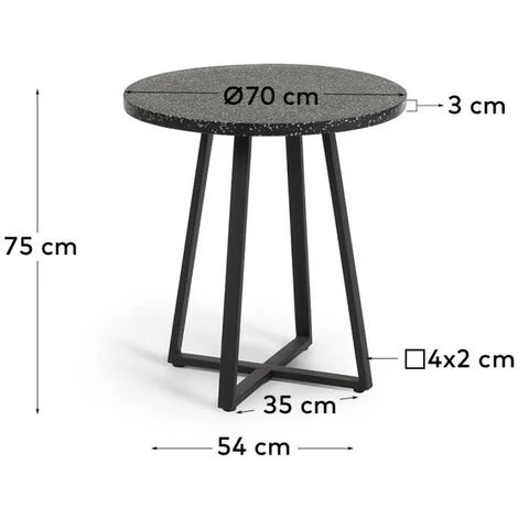 Kave Home - Table Ronde Tella En Terrazzo Noir Et Pieds En Acier Ø 70 Cm - Noir 5 Kave Home - Table Ronde Tella En Terrazzo Noir Et Pieds En Acier Ø 70 Cm - Noir – Image 3