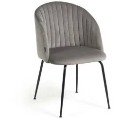 Kave Home - Chaise Lumina En Velours Gris Clair Et Pieds En Acier Noir - Gris