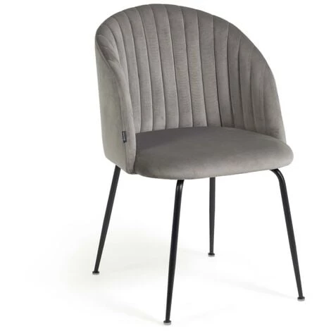 Kave Home - Chaise Lumina En Velours Gris Clair Et Pieds En Acier Noir - Gris 3 Kave Home - Chaise Lumina En Velours Gris Clair Et Pieds En Acier Noir - Gris