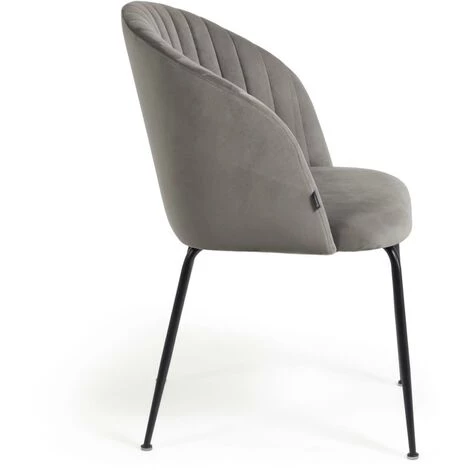 Kave Home - Chaise Lumina En Velours Gris Clair Et Pieds En Acier Noir - Gris 4 Kave Home - Chaise Lumina En Velours Gris Clair Et Pieds En Acier Noir - Gris – Image 2
