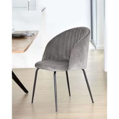 Kave Home - Chaise Lumina En Velours Gris Clair Et Pieds En Acier Noir - Gris 9 Kave Home - Chaise Lumina En Velours Gris Clair Et Pieds En Acier Noir - Gris -KAVE HOME Soldes 2022 35229492 4