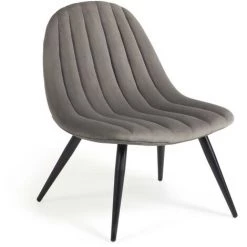 Kave Home - Chaise Marlene En Velours Gris Et Pieds En Acier Finition Noire - Gris