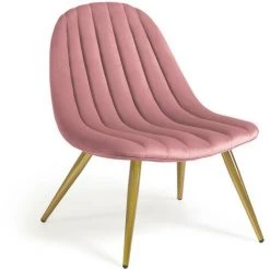 Kave Home - Chaise Marlene En Velours Rose Et Pieds En Acier Finition Dorée - Rose