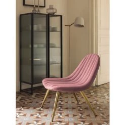 Kave Home - Chaise Marlene En Velours Rose Et Pieds En Acier Finition Dorée - Rose -KAVE HOME Soldes 2022 36597195 4