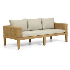 Kave Home - Canapé Giana 3 Places Bois Massif Acacia Et Rotin 193 Cm FSC 100% - Naturel