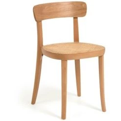 Kave Home - Chaise Romane En Bois De Hêtre Massif Naturel, Placage De Frêne Et Rotin - Naturel