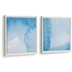 Kave Home - Lot Maeva De 2 Tableaux En Bois Blanc Eaux Bleues Et Blanches 40 X 40 Cm - Bleu