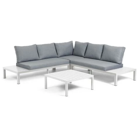 Kave Home - Salon De Jardin Duka Avec Canapé D'angle 5 Places Et Table En Aluminium Blanc - Blanc 3 Kave Home - Salon De Jardin Duka Avec Canapé D'angle 5 Places Et Table En Aluminium Blanc - Blanc