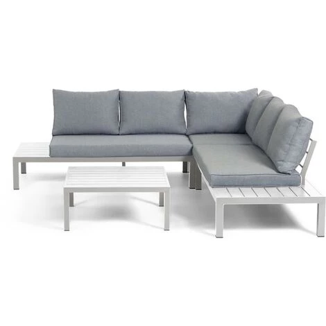 Kave Home - Salon De Jardin Duka Avec Canapé D'angle 5 Places Et Table En Aluminium Blanc - Blanc 4 Kave Home - Salon De Jardin Duka Avec Canapé D'angle 5 Places Et Table En Aluminium Blanc - Blanc – Image 2