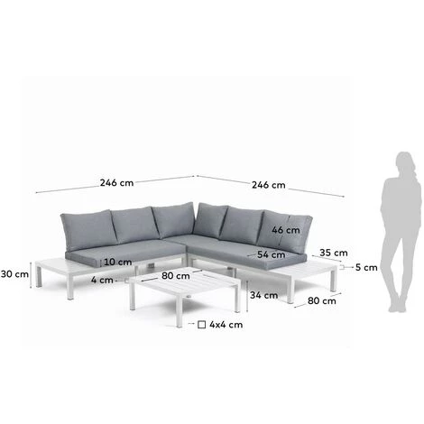 Kave Home - Salon De Jardin Duka Avec Canapé D'angle 5 Places Et Table En Aluminium Blanc - Blanc 7 Kave Home - Salon De Jardin Duka Avec Canapé D'angle 5 Places Et Table En Aluminium Blanc - Blanc – Image 5