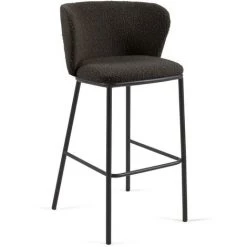Kave Home - Tabouret Ciselia En Laine Bouclée Noire Et Métal Noir Hauteur 75 Cm - Noir