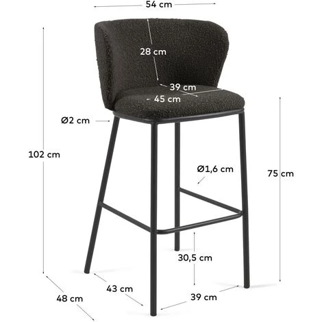 Kave Home - Tabouret Ciselia En Laine Bouclée Noire Et Métal Noir Hauteur 75 Cm - Noir 6 Kave Home - Tabouret Ciselia En Laine Bouclée Noire Et Métal Noir Hauteur 75 Cm - Noir – Image 4
