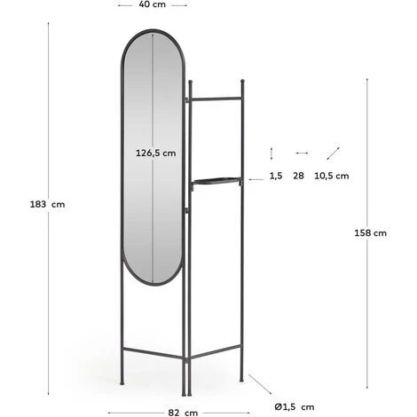 Kave Home - Paravent Avec Miroir Vaniria Métal Noir 82 X 183 Cm - Noir 6 Kave Home - Paravent Avec Miroir Vaniria Métal Noir 82 X 183 Cm - Noir – Image 4