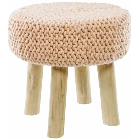 Kave Home - Repose-pieds Beneda 100% Laine Rose Ø 40cm 3 Kave Home - Repose-pieds Beneda 100% Laine Rose Ø 40cm